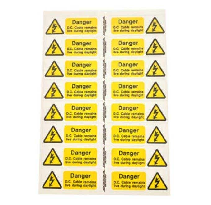 Industrial Signs Over Laminated DC Cable Live (5 Sheets of 8) - IS15305SA