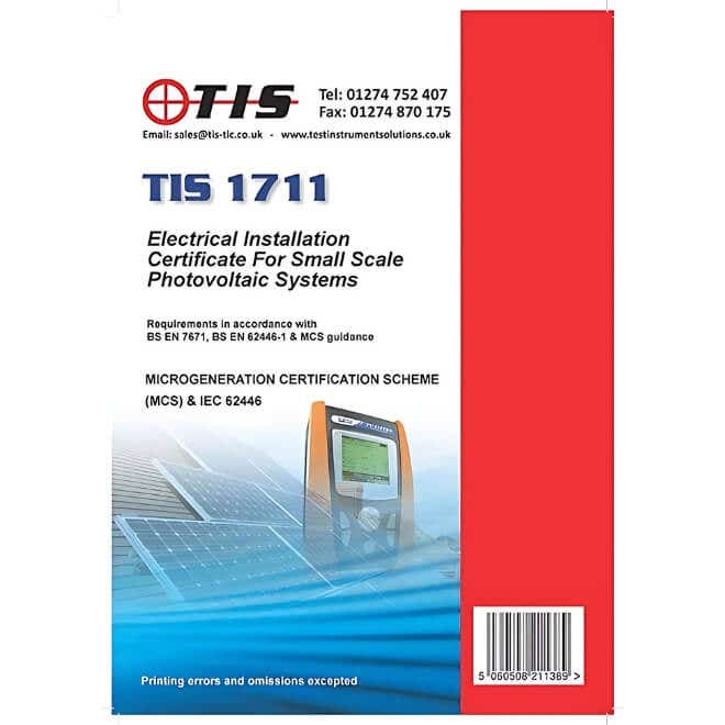 TIS Solar PV Installation Certificate Book - TIS1711
